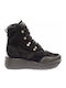 Suede Women's Ankle Boots with Mid Heel & Fur Black