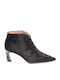 Leather Women's Ankle Boots with Mid Heel Black