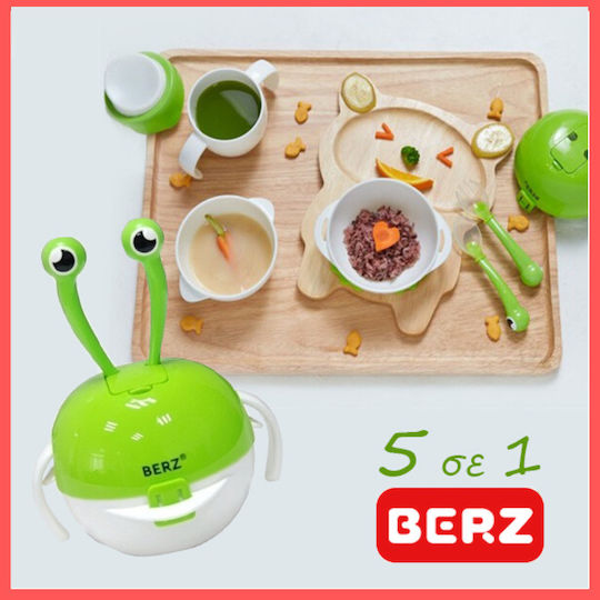 Berz 5 1 Food Bowl Set Green Crab Dinnerware Set 8 Pieces 2 Bowls PP Cup Silicone Spout Silicone Spoon Silicone Fork