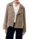 Women's Brown Half Coat with Buttons