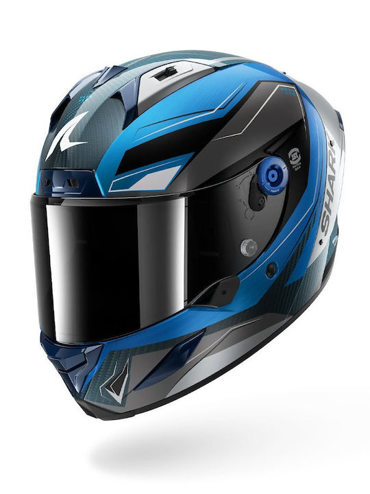 Shark Aeron Mekarium Carbon/Albastru/Argintiu Cască Moto Full Face ECE 22.06 1440gr cu Pinlock