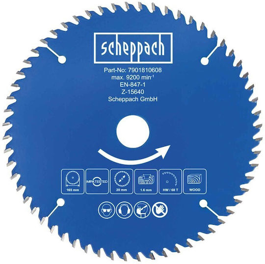 Scheppach Диск за рязане на дърво с 60 зъба 20mm