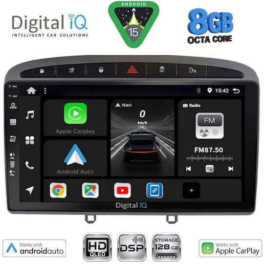 Digital IQ Car Audio System for Peugeot 308 RCZ 2009-2015 Bluetooth USB Wi-Fi GPS Apple CarPlay Android Auto with 9 Inch Touch Screen DIGITAL IQ BXF 18513GR CPAA