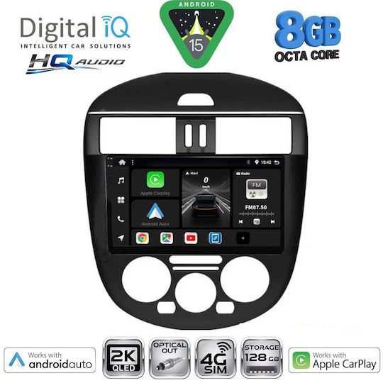 Digital IQ Автомобилна Аудио Система за Nissan Tiida 2013-2023 с A/C (Bluetooth/USB/Вграден Wi-Fi/GPS/Apple CarPlay/Android Auto) с Touch Screen 9"
