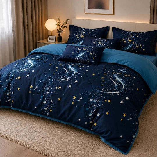 Pucioasa Σετ Παπλωματοθήκη 200x230cm Διπλή με 4 Μαξιλαροθήκες & 1 Σεντόνι Μπλε