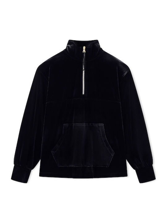 Armani Exchange Дамска Кадифена Дълъг Ръкав Блуза с Цип Черна Armani Exchange Дамска Кадифена Дълъг Ръкав Блуза с Цип Черна