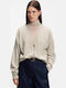 Lange Gestrickte Damen Strickjacke mit Knöpfen Hellbeige