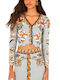 Short Knitted Women's Cardigan with Buttons Grey Black Orange