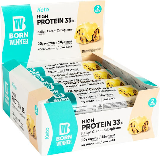 Born Winner Кето барове с 33% протеин и вкус Италиански крем Забайоне 12x60gr