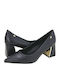Leder Pumps mit Mittelhohem Absatz Schwarz