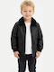 Kids Leather Jacket Short Double Sided with Lining Black
