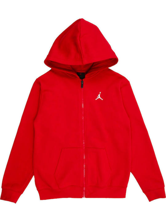 Fleece Kinder-Sweatshirt Strickjacke mit Kapuze und Taschen Rot