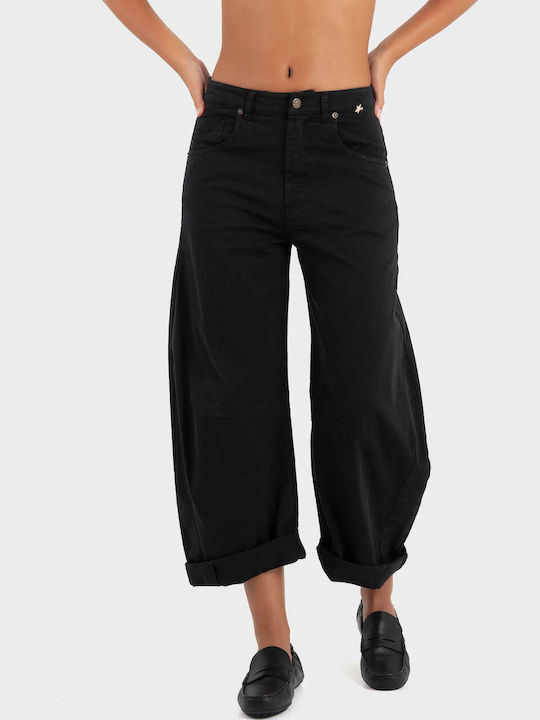 Damen Stoffhose in Loose Passform Schwarz M40F0071-Schwarz