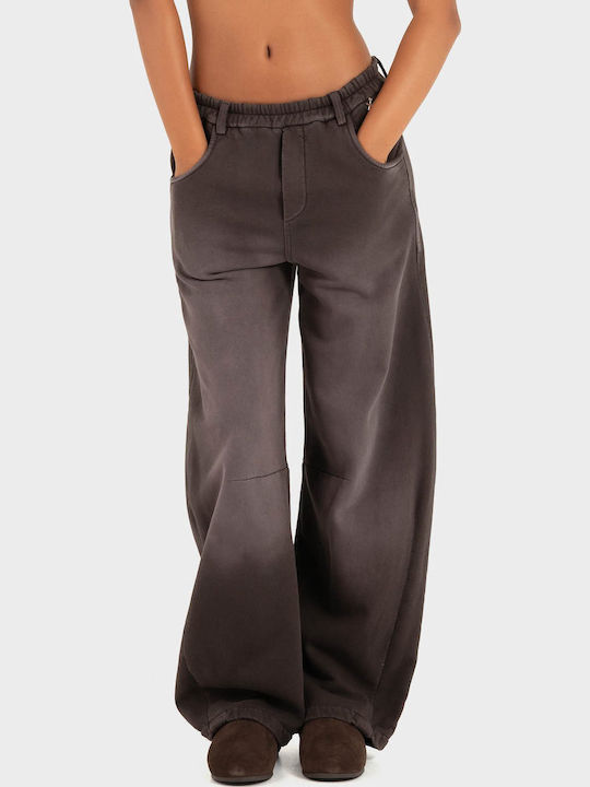 Damen Stoffhose mit Gummiband in Lose Passform Braun M40F0074-Braun