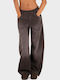 Damen Stoffhose mit Gummiband in Lose Passform Braun M40F0074-Braun