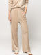 Damen Hochbund Zeichenfolge Hose mit Gummiband Beige