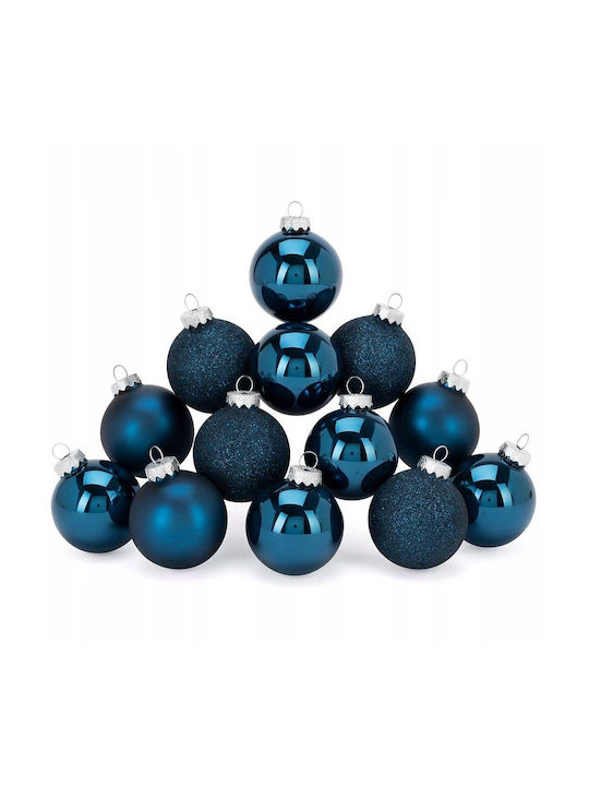 Set Of Hanging Glass Blue Ornaments Glasses 6cm 20 Pieces