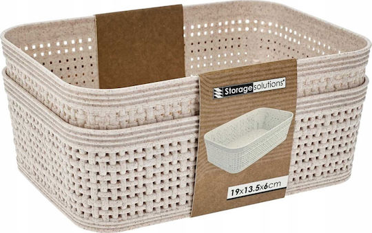 Plastic Beige Storage Basket 19x13.5x6cm 2 Pieces