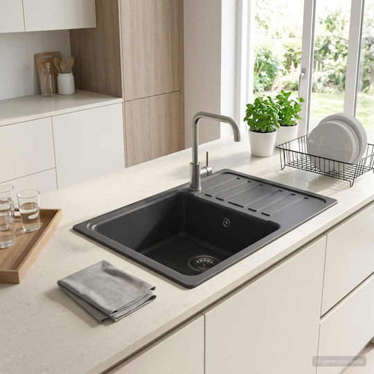 vidaXL Drop-In Küchenspüle aus Flüssigem Granit M57.5xP46cm Grau