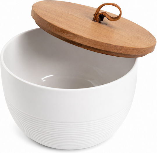 Μπισκοτιέρα Λευκή Πορσελάνης 21x15cm Φυσικό Ξύλο Καπάκι Biscuit
