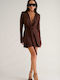 Summer Mini Shirt Dress Drape Dark Brown