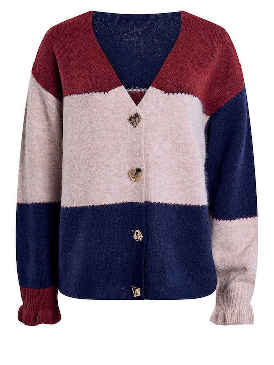 Women's Cardigan Ruffle On Sleeve Burgundy