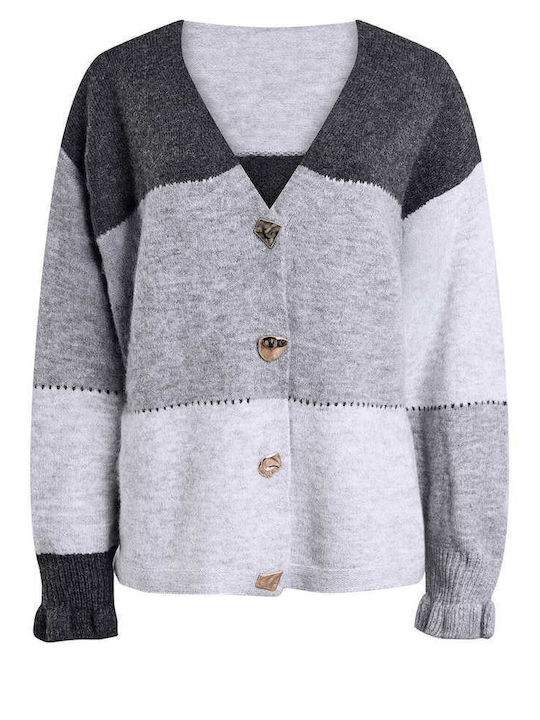 Celestino Women's Cardigan Ruffles On Sleeve Grey