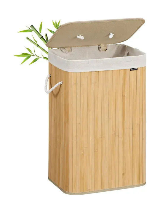 Songmics Coș de rufe Bambus Pliabil 72 l cu Capac 40x30x60 cm Bej