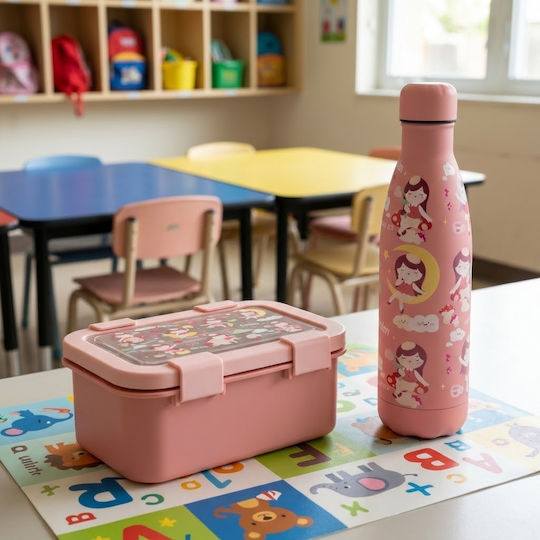 Sidirela Happy Garden Edelstahl Kinderlebensmittelbehälter Abendessen-Set 0.5Liter Thermisch Rosa