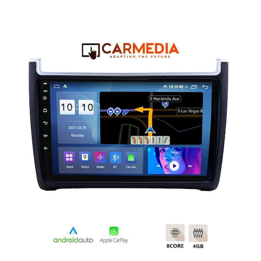 Carmedia Auto-Audiosystem für Volkswagen Polo 2014-2017 mit Touchscreen 9" Bluetooth USB Eingebautes Wi-Fi GPS Apple CarPlay Android Auto