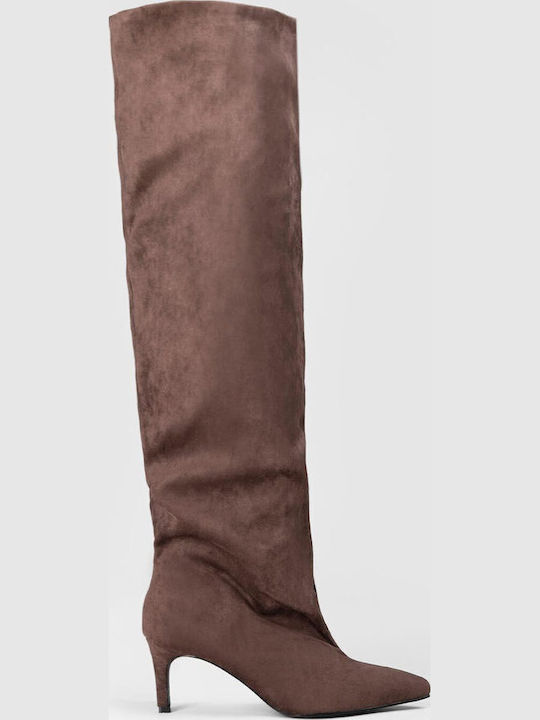 Wildleder Damenstiefel mit Mittelhohem Absatz Braun