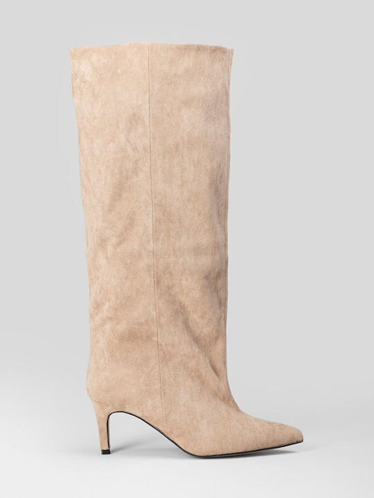 Wildleder Damenstiefel mit Mittelhohem Absatz Braun