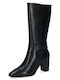 Damenstiefel aus Leder mit Mittelhohem Absatz Schwarz