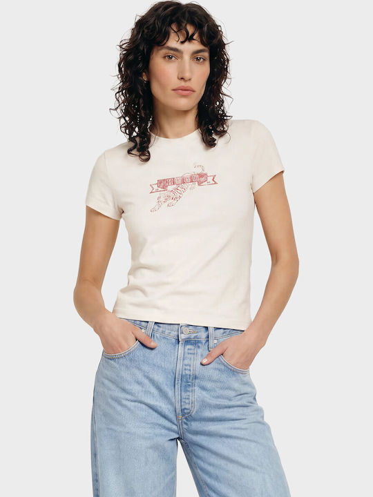 Damen T-Shirt Tierdruck Off-White