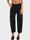 Damen Hochbund Stoff Capri Hose Schwarz