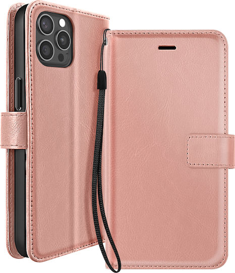 Mayaxess Wallet Case Iphone 15 Pro Max Video Stand Wrist Strap Rose Gold