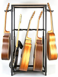 Dna Gbox Guitar Stand Rack Up To 5 Guitars Floor-standing Steel Black Accessory Shelf 3 Dividers 2 Side Holders Gravity-activated Arm Lock 120 Cm Up To 60 Kg Set