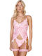 Sexy Bodysuit mit Spitze String Straps Rosa