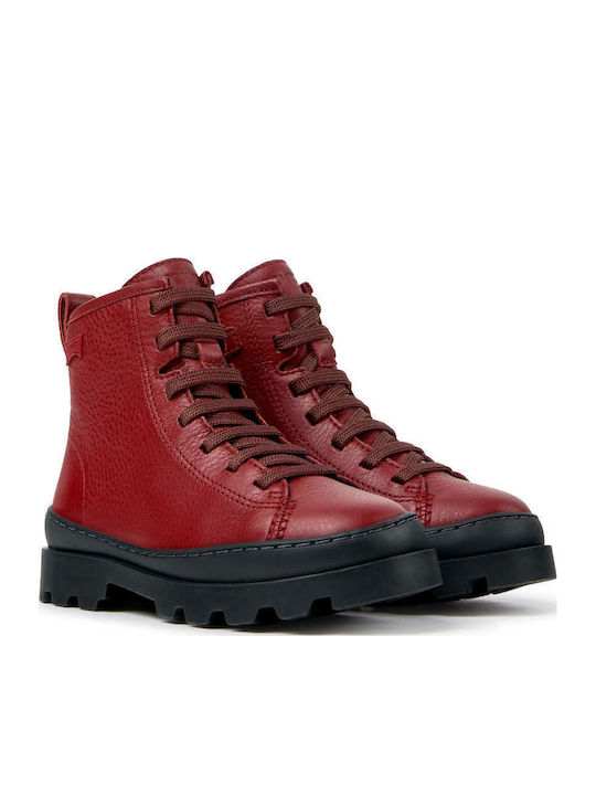 Camper Burgundy Leather Kids Military Boots wit...