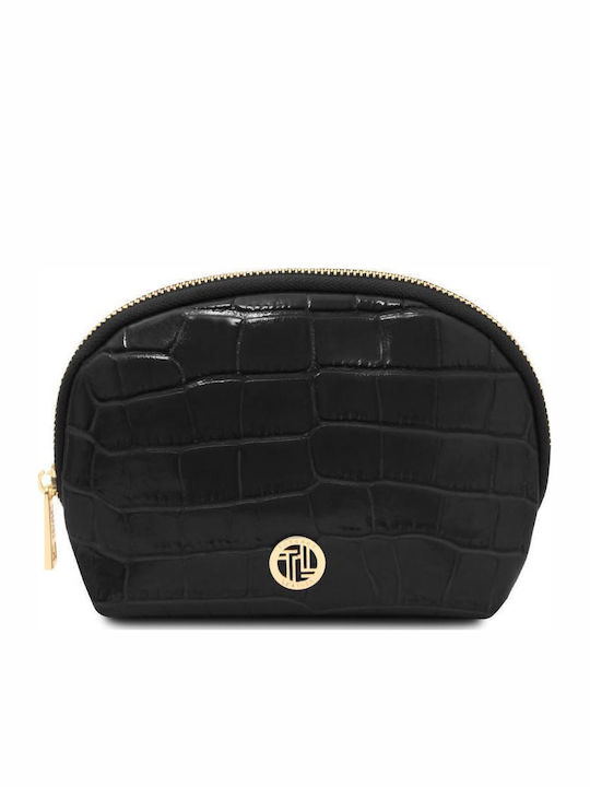 Leather Cosmetic Bag Vera Croc Black