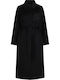 Wool Women's Coat Black with Belt