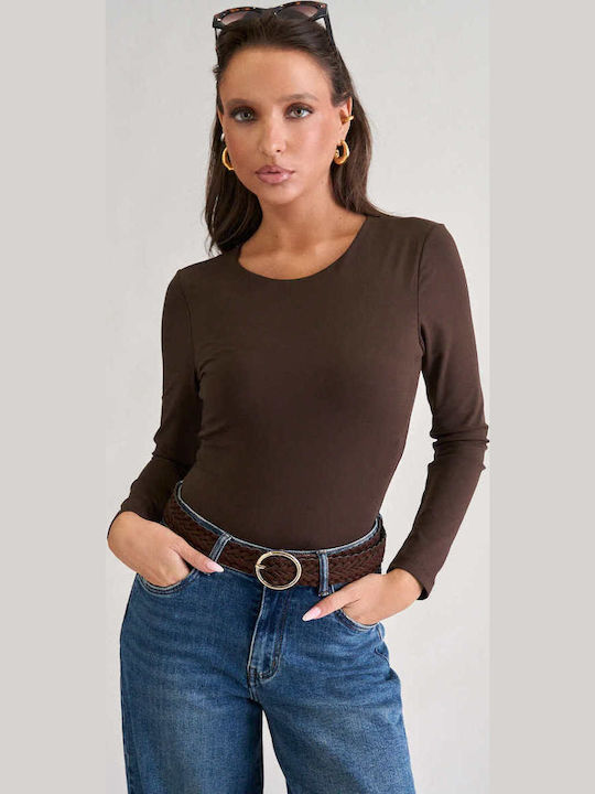 Damen-Bodysuit Langarm Braun Dunkel