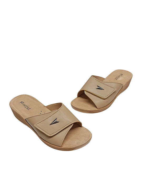 Leather Women's Flat Sandals Beige
