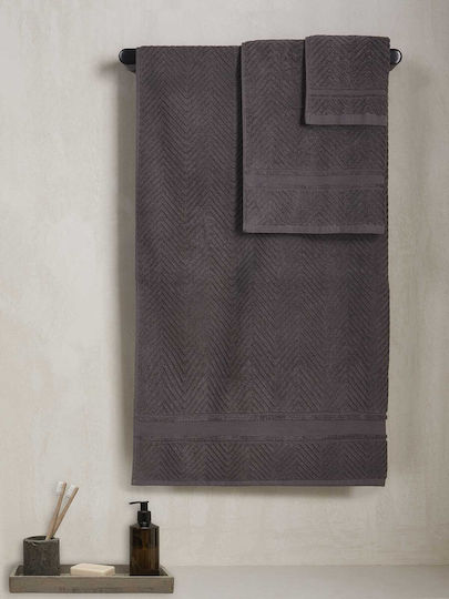 Αιγαίον Σετ Πετσέτες Μπάνιου 3τμχ Dark Grey Βάρους 600gr/m²