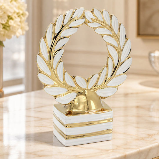 Decorative Ceramic 20x7.5x27 Cm White Gold Olive Leaf Keskor 78758