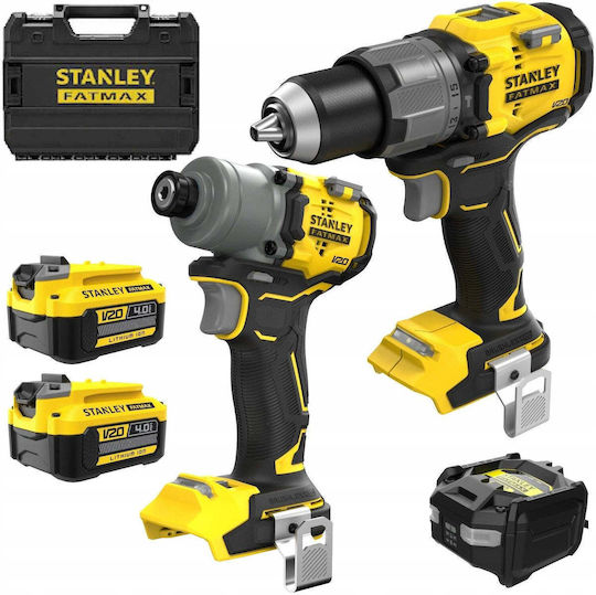 Stanley SFMCK211M2T Комплект Двигател за Бормашина и Ударна Отвертка Brushless 18V с 2 Батерии 4Ah и Калъф