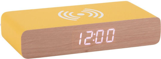 Karlsson Tischuhr Digital Holz mit Wecker Gelb KA6039BY