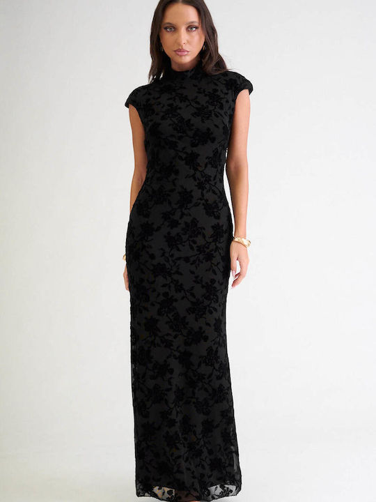 Maxi Evening Dress Shirt Dress Velvet Open Back Black