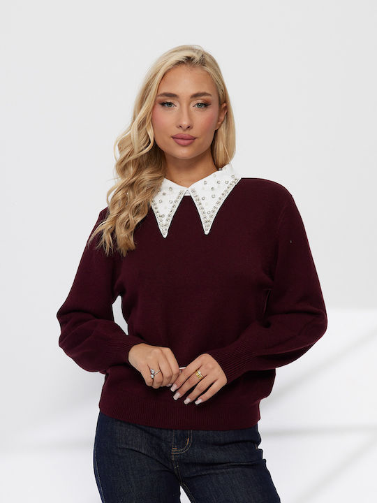 RichgirlBoudoir Damen Bluse Langärmelig Burgund...