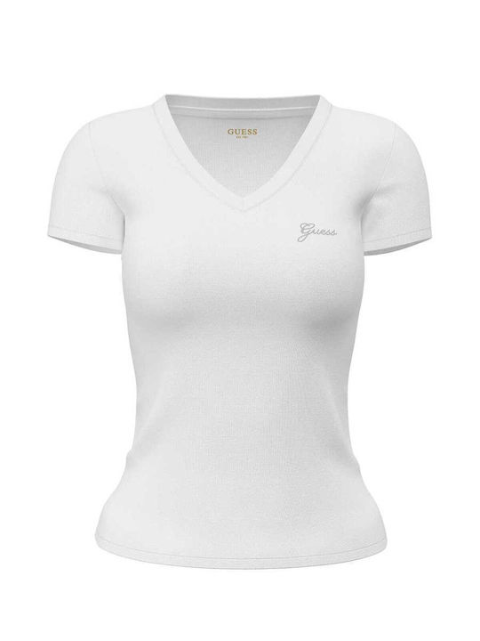 Guess Bluza Damă Mâneci Scurte Alb